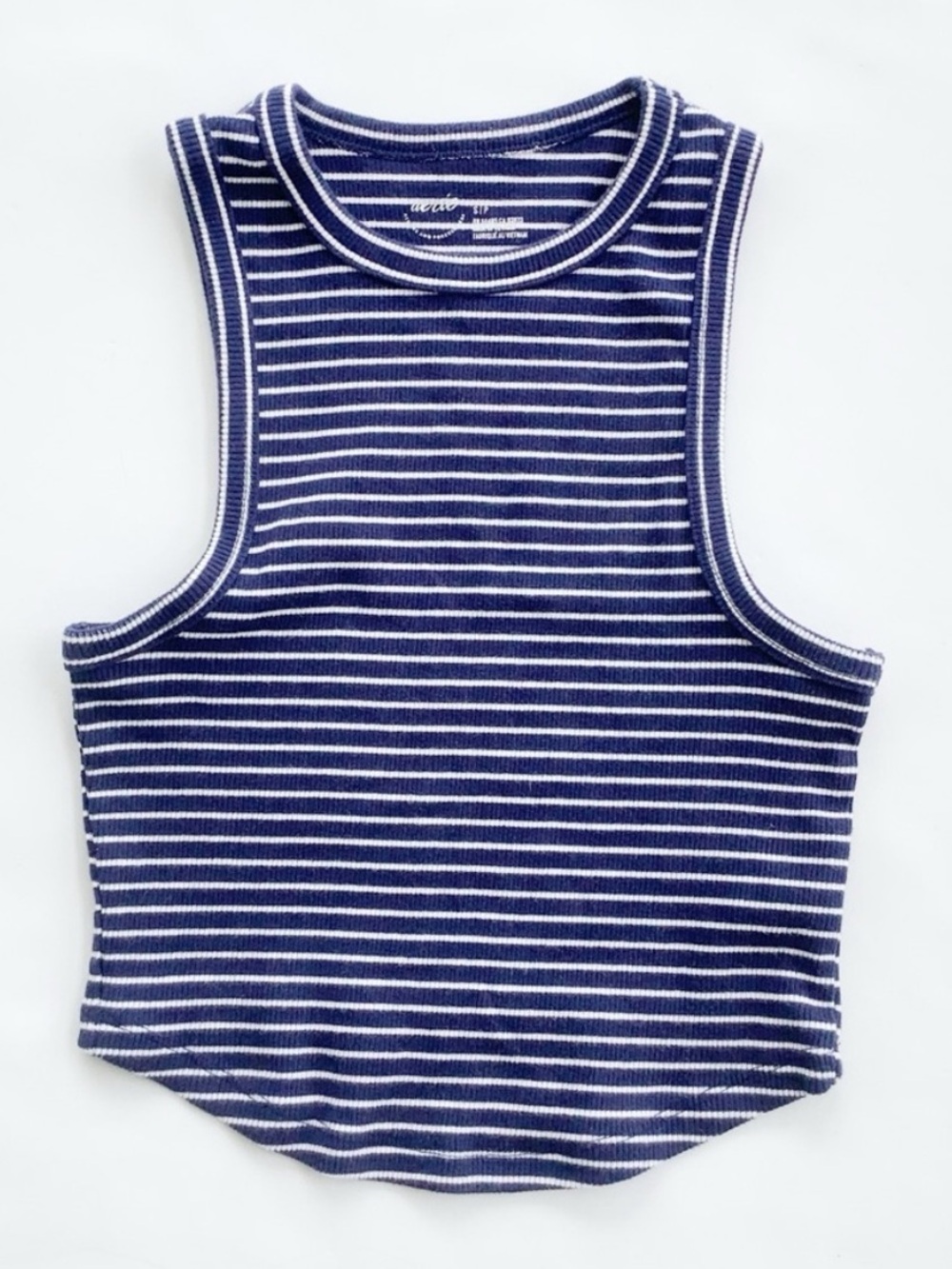 Aerie Navy White Striped Ribbed Tank Top Size M